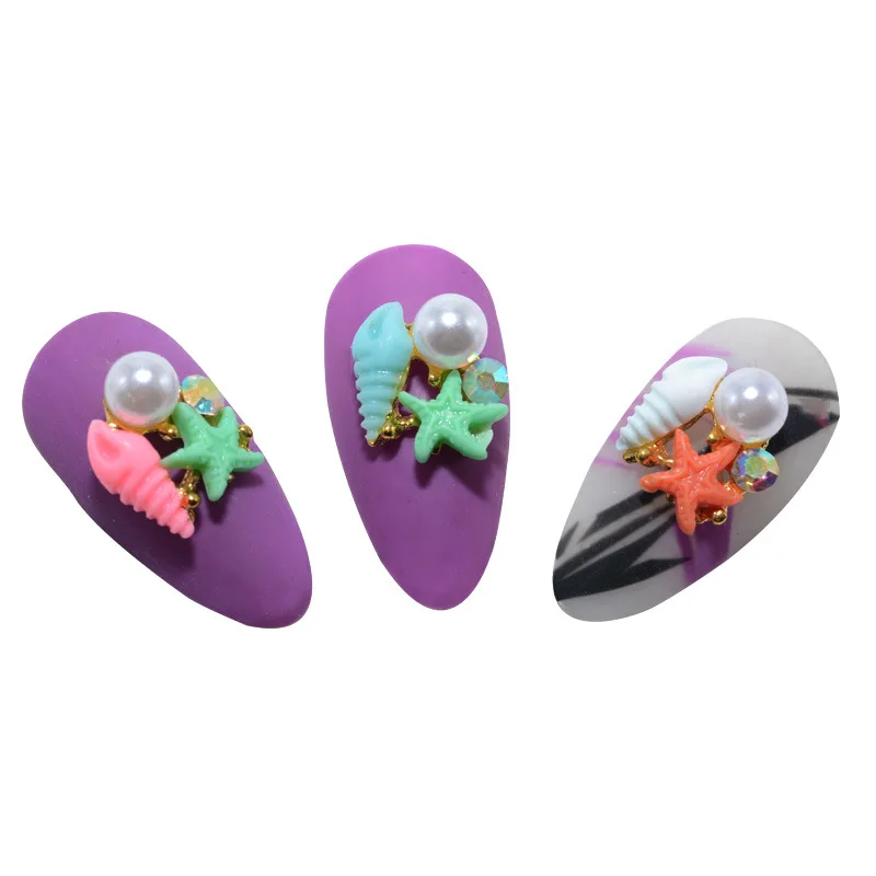 

Nail Decoration Tips Lovely Shell Starfish Pearl Designs Alloy With Acrylics Jewelry 10Pcs/Set For Beauty Salons