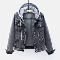 denim jacket womens short 2021 autumn new product hooded detachable black and gray long sleeved jacket all match slim top