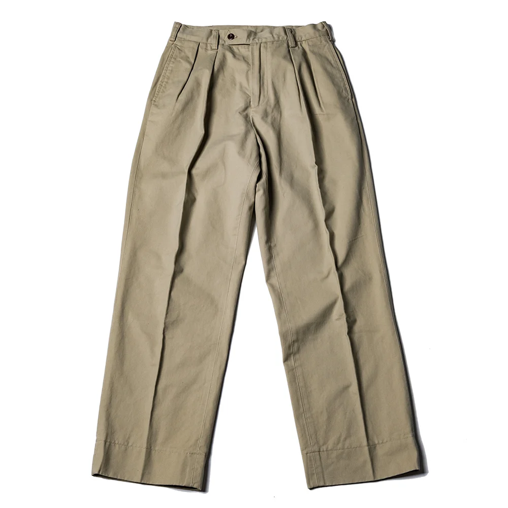 

NON STOCK Double Pleated Casual Pants Men's Loose Straight Fit Trousers Khaki