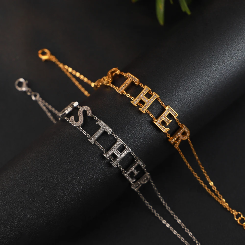 

Custom Name Bracelet Personlity Charm Initial 26 Zirconia Letters Double Layer Gold Silver Color Fashion Id Chain Bracelets Fo