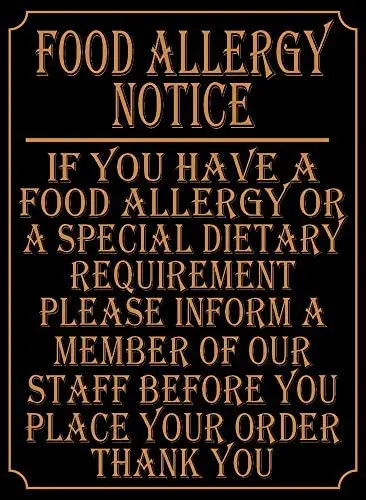 

LHZJ Fashionable Food Allergy Metal Notice Pub Restaurant Take Away Safety Warning Sign Poster 8X12 inchs Metal tin Sign