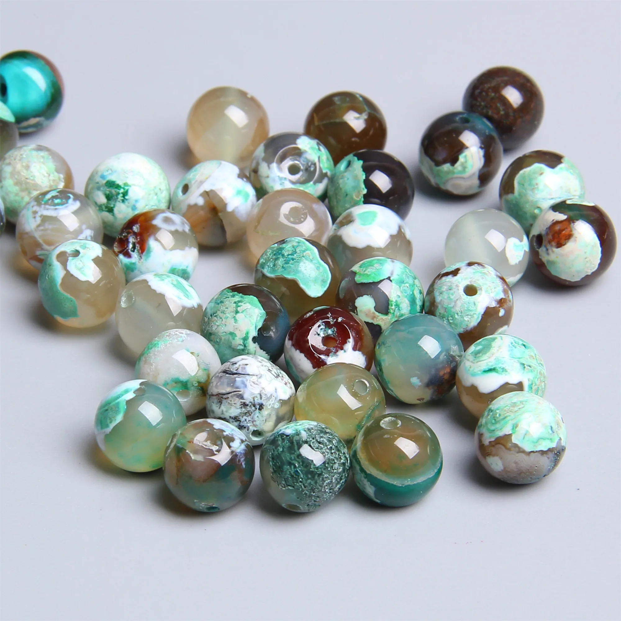 Натуральный зеленый огненные Агаты круглые бусины Свободные Spacer Бусины для