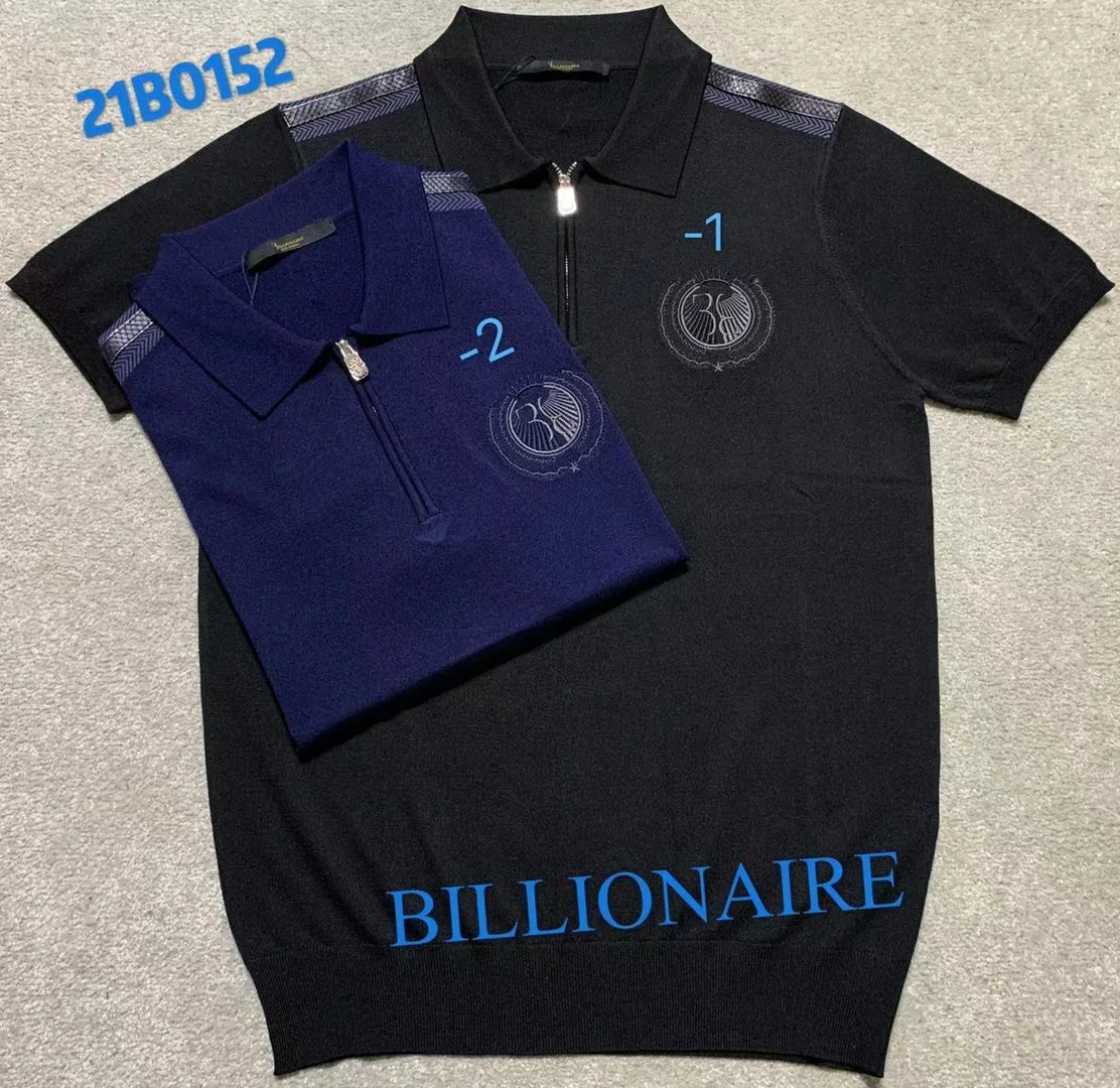 

shirt Billionaire polo silk men 2021 New fashion simple short sleeve thin Button pattern Breathable big size M-4XLhigh quality