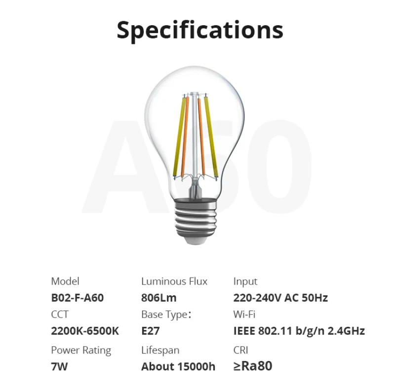 

SONOFF B02-F-A60 B02-F-ST64 E27 EWelink Smart WiFi Light 2200K-6500K LED Filament Smart Bulb Work With Alexa And Google Home