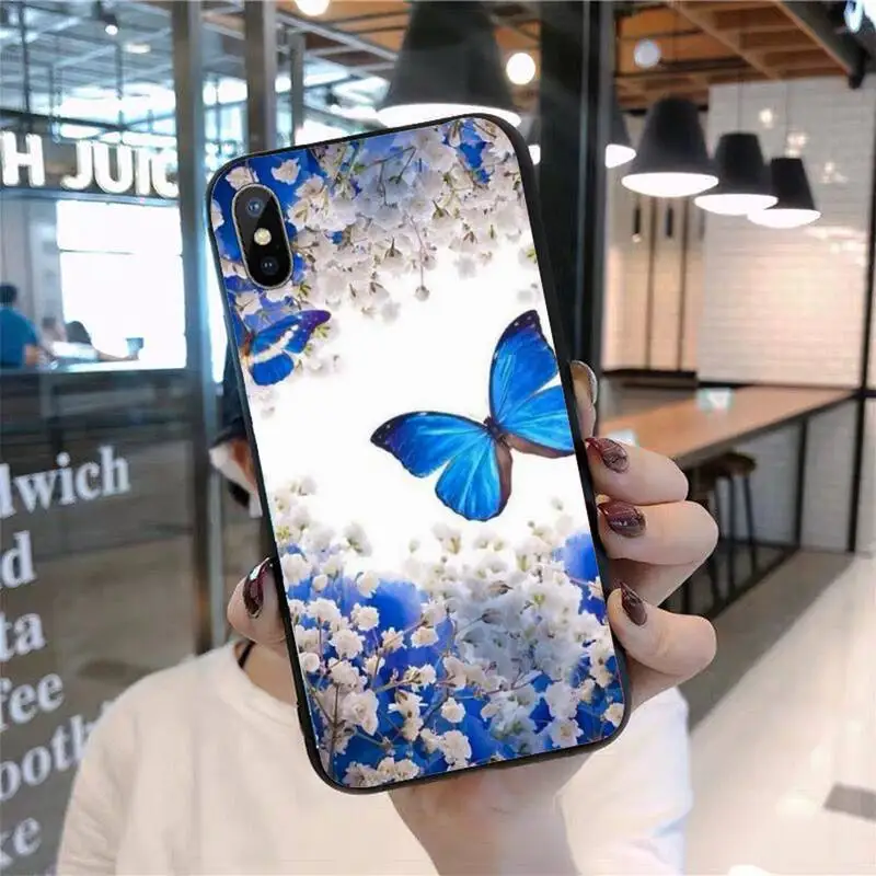 

Bling blue butterfly Phone Cases for iPhone 11 12 pro XS MAX 8 7 6 6S Plus X 5S SE 2020 mini