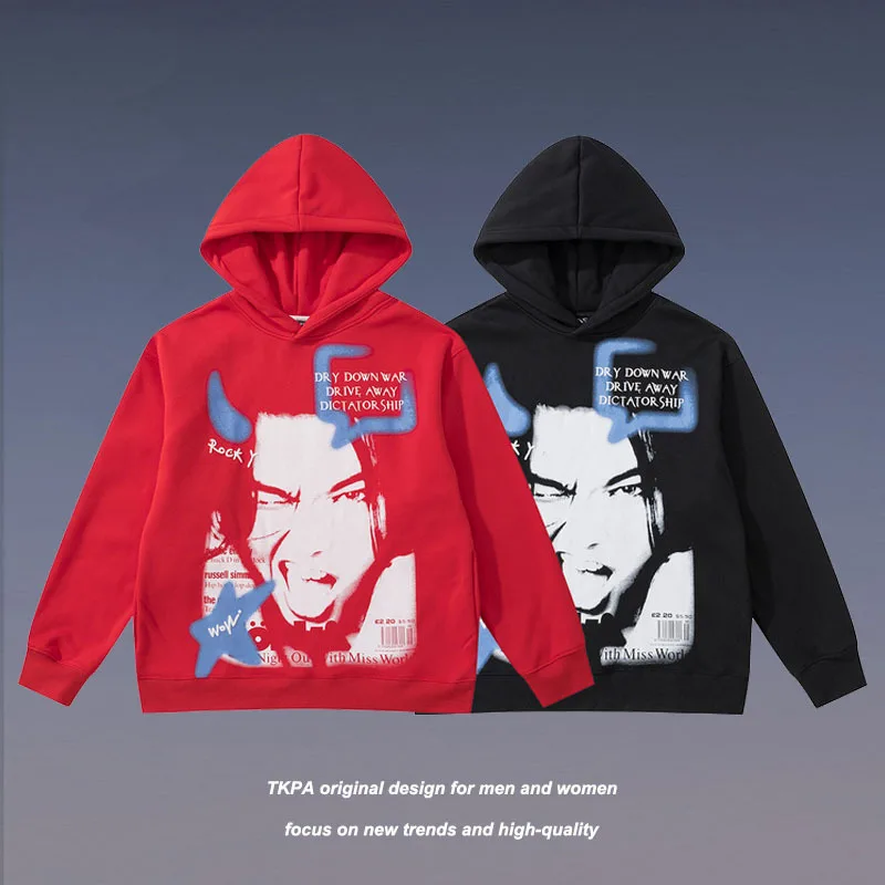 

OOTD 2021 T-shirt Add Wool Fleece Male Hooded Tide Ins Loose Popular Logo Oversize The American Street High Street