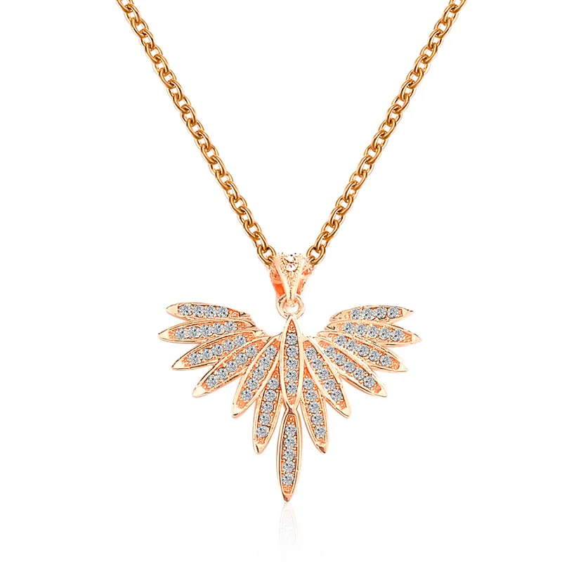 

Kpop Fashion Rhinestone Wing Necklace Copper Silver Colour Bird Feather Pendant Necklace for Women 2020 New Clavicle Chain Gifts