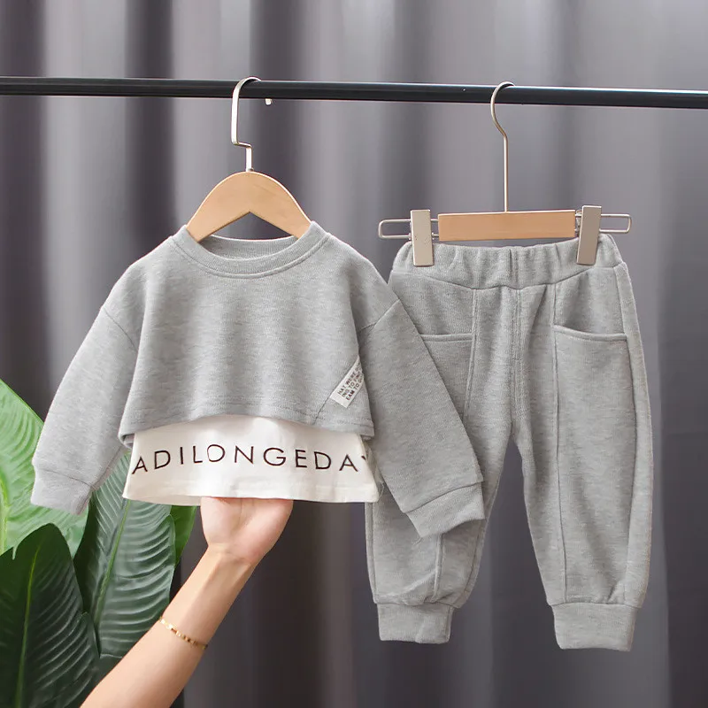 Conjunto de 2 unids/set de ropa deportiva para ni&ntilde;os y ni&ntilde;as, traje informal holgado con sudadera y pantalones para primavera y oto&ntilde;o, 2022-2