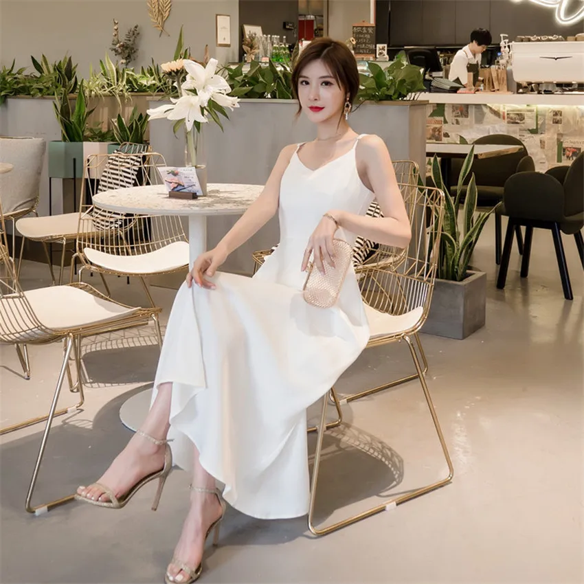 Женское атласное платье-комбинация элегантное черное платье с v-образным вырезом