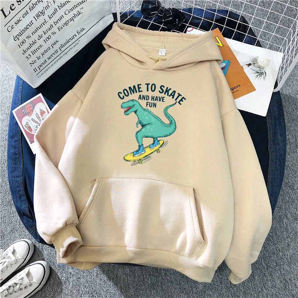 

Harajuku Anime Hoodie Dinosaur Skateboard Letter Print 2020 Winter Oversized Hoodie Streetwear Men Women Warm Couple Clothes