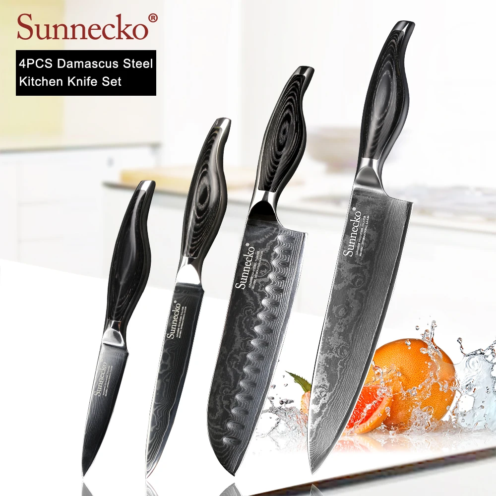 Набор кухонных ножей SUNNECKO из 4 предметов дамасский нож шеф повара Santoku