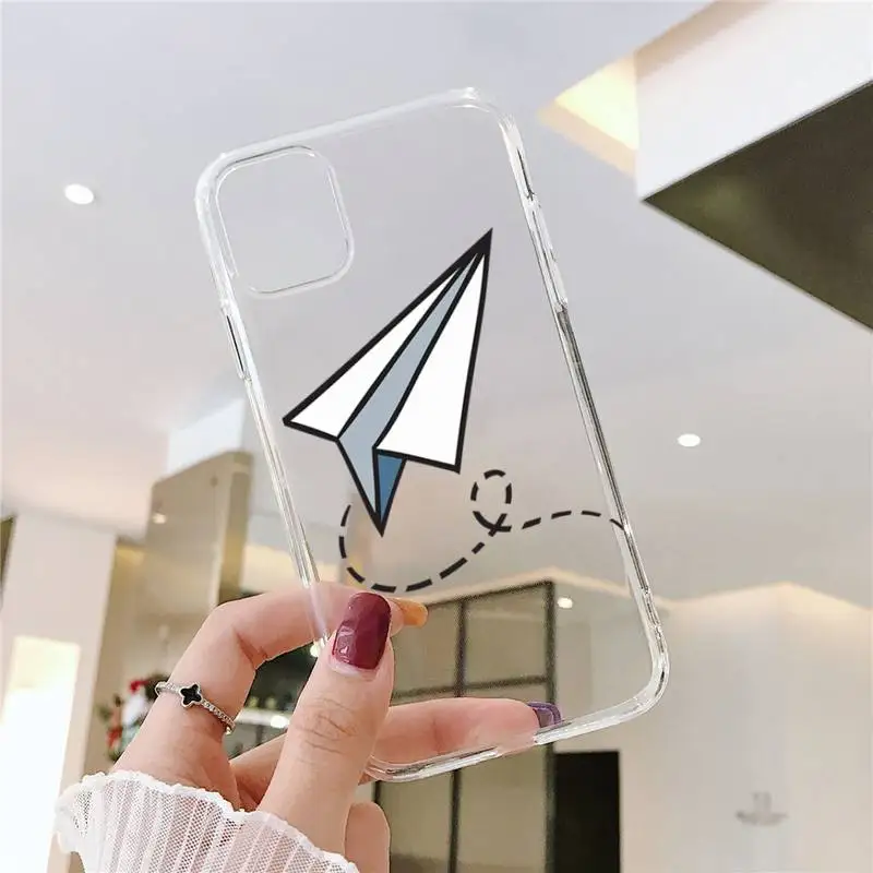

paper airplane Childhood flying cute Phone Case Clear Transparent for iPhone 11 12 mini pro XS MAX 8 7 6 6S Plus X 5S SE XR 2020