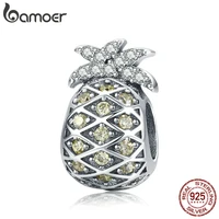 bamoer authentic 925 sterling silver summer pineapple fruit crystal cz beads fit charm bracelets diy jewelry accessories scc936