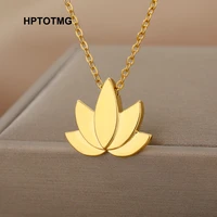 silver color lotus pendant necklace for women stainless steel palm leaves necklace goth choker chain jewelry accessories