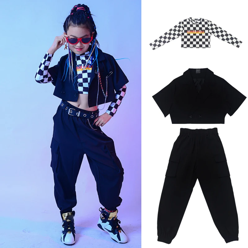 

Girls Hip-Hop Clothes Children’S Catwalk Show Hiphop Black Suit Jazz Dance Performance Clothes Street Dance Rave Clothes DQS6247