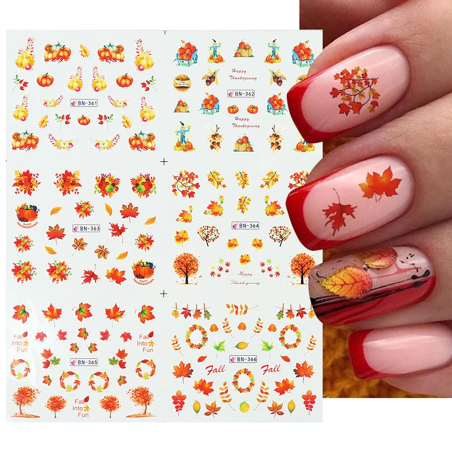 12x наклейки для дизайна ногтей кленовый Осенний лист водяные знаки слайдеры на