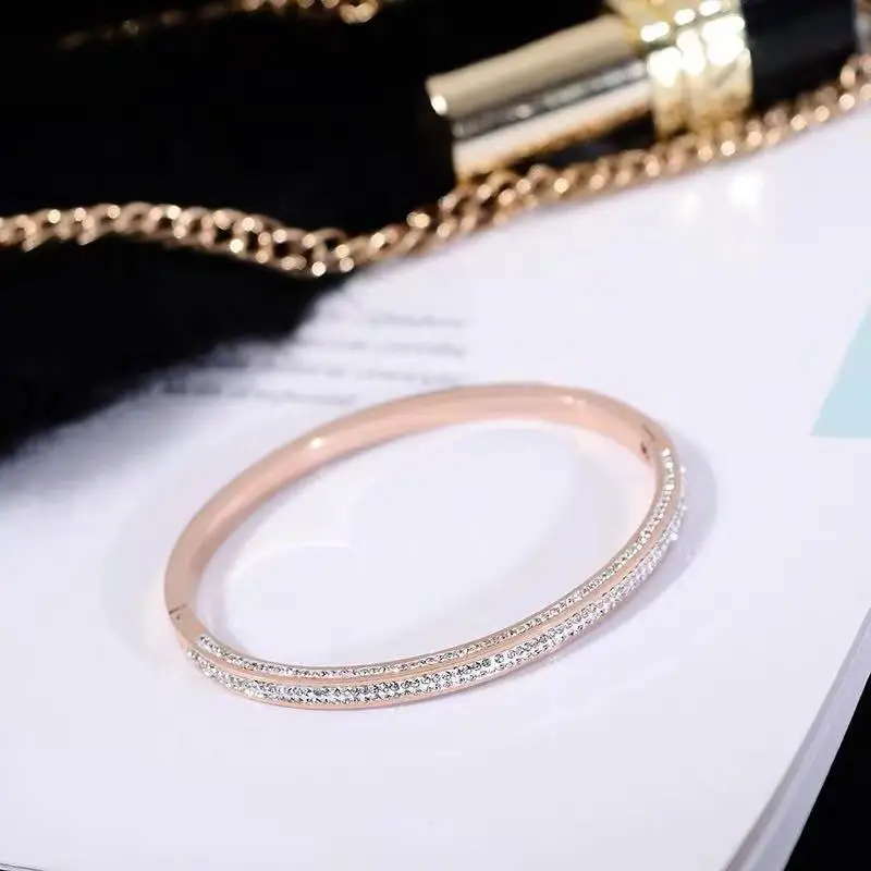 gold Высокое качество, стразы, брендовые, модные ювелирные изделия, манжета, браслеты из нержавеющей стали 316L для женщин - Окраска металла: gold