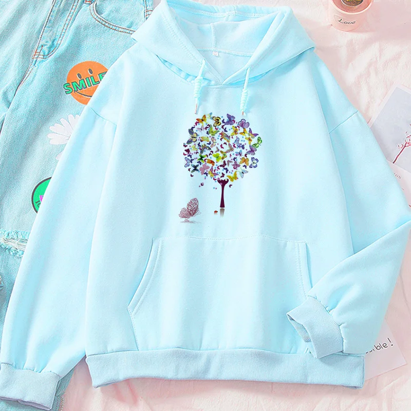 

Oversized Hoodie Women Trees Printing Sweatshirt Long Mid-length Sweatshirts Hoodies Womens Casual Harajuku Long Sleeve Hoodies