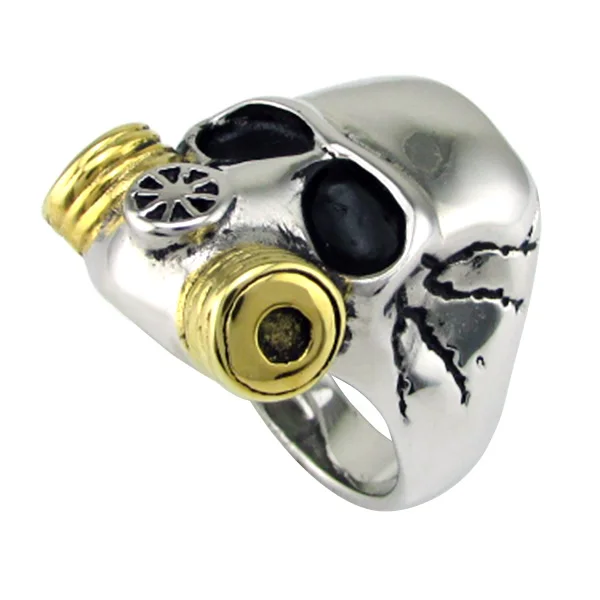 Кольцо мужское из нержавеющей стали 316L серебристое и черное с золотым покрытием
