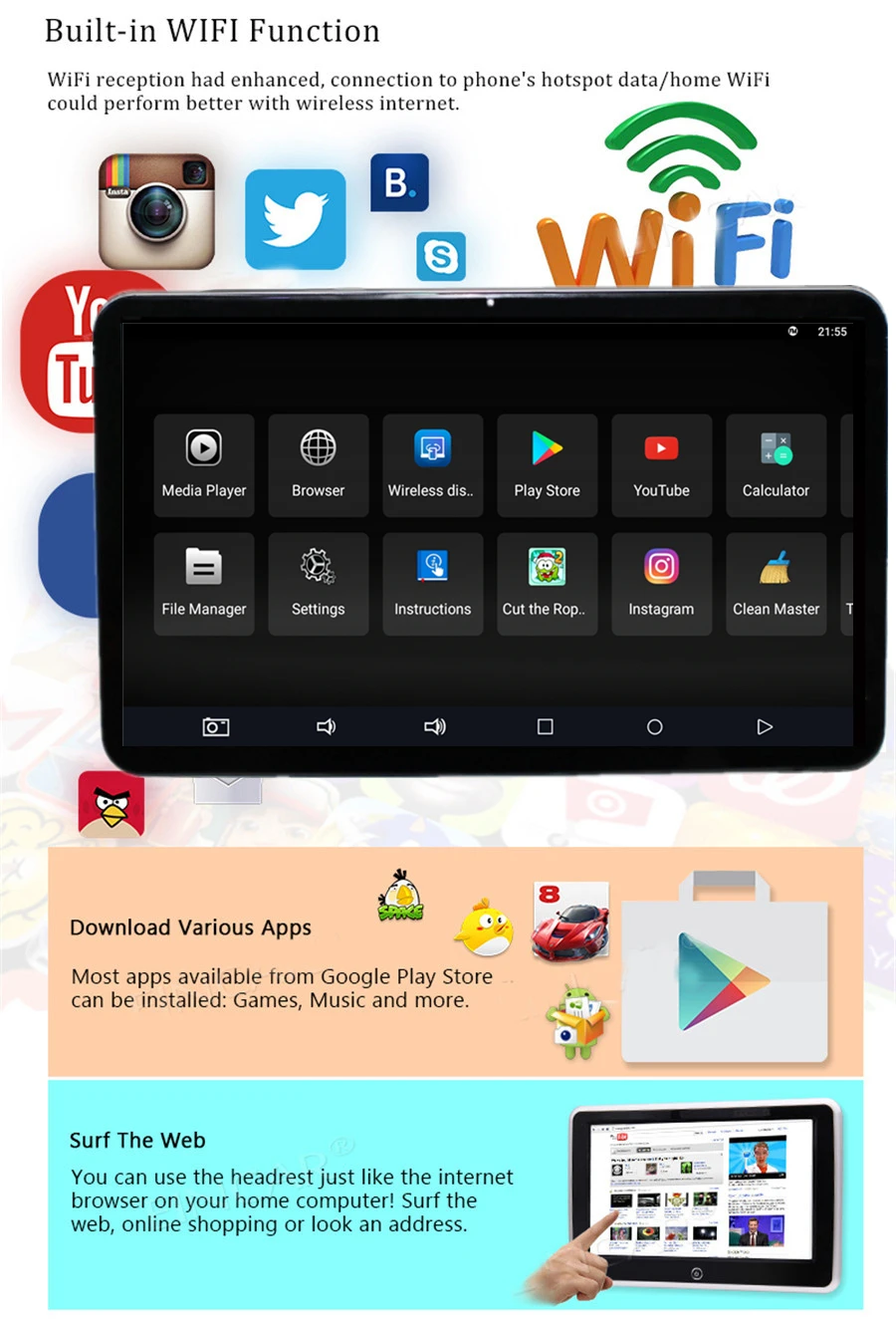 Пара 12,5 HD 1080P Android 7,1 ram 2GB rom 16GB Octa-core 1,6 GHz wifi 3g/4G BT HDMI подголовник заднего сиденья мониторы сенсорный экран