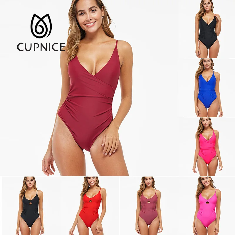 

CUPNICE 2021 Новый стиль тонкий цельный бикини однотонный с V-образным вырезом сексуальный купальник размера плюс купальник купальный костюм для...