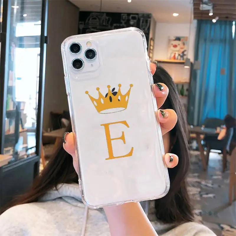 

Initial Letter A Z Crown fashion Phone Case Transparent for iPhone 6 7 8 11 12 s mini pro X XS XR MAX Plus