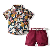 gentleman boys clothes sets floral tropical hawaii style toddler shirt shorts belt 3pcslot kids summer outfit clothes