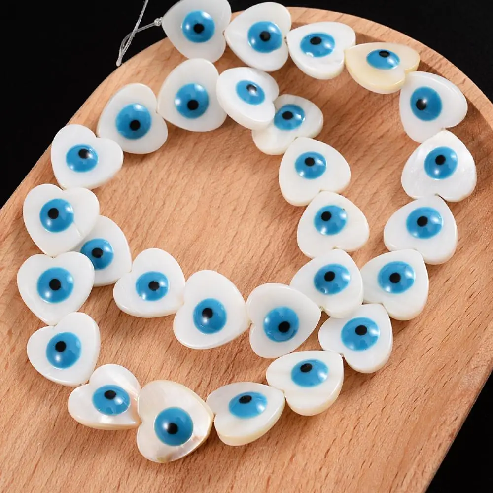 

10mm 15mm Natural Heart Blue Evil Eye Mother Of Pearl Shell Beads For Jewelry Making DIY Bracelet Necklace Accessories Supplies