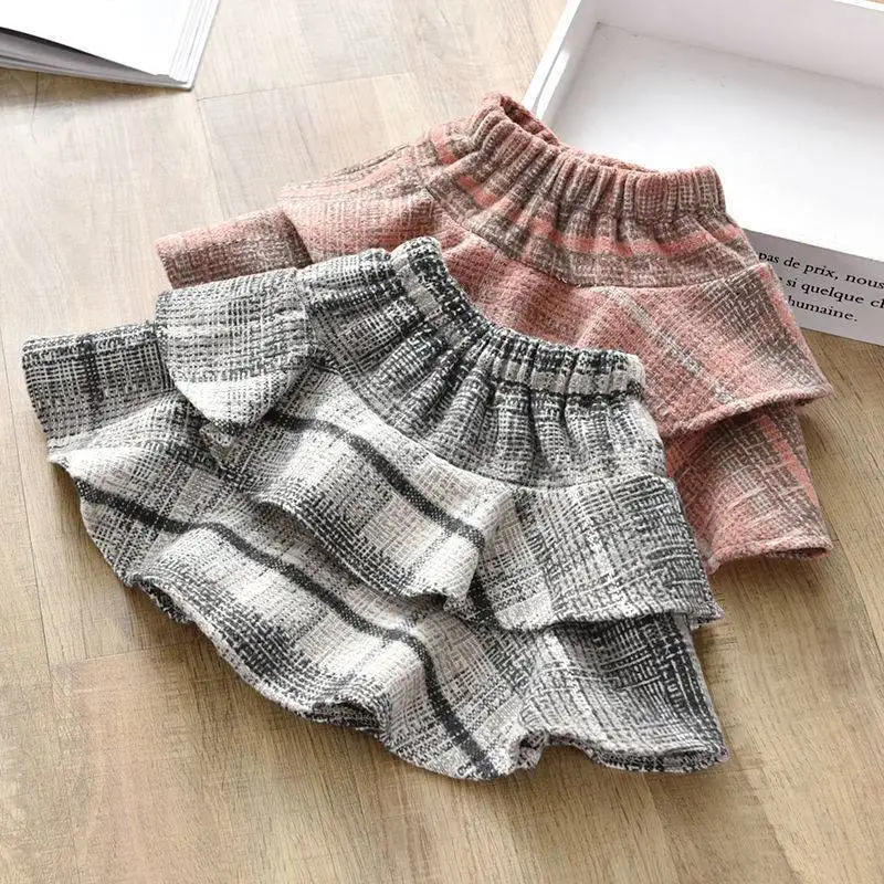 

Toddler Girl Clothes Winter Woolen Cake Skirts for Girls Plaid Mini Princess Skirts Bottoming Children's Clothes Girl Pettiskirt