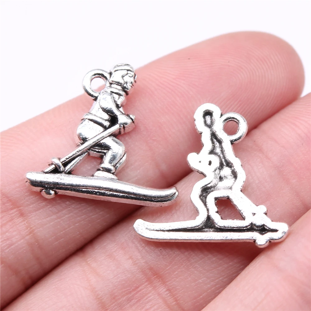 

WYSIWYG 10 шт. подвески, 21x19 мм, подвески для лыж, подвески в античном серебряном цвете, бриллиантовая фурнитура для ювелирных изделий