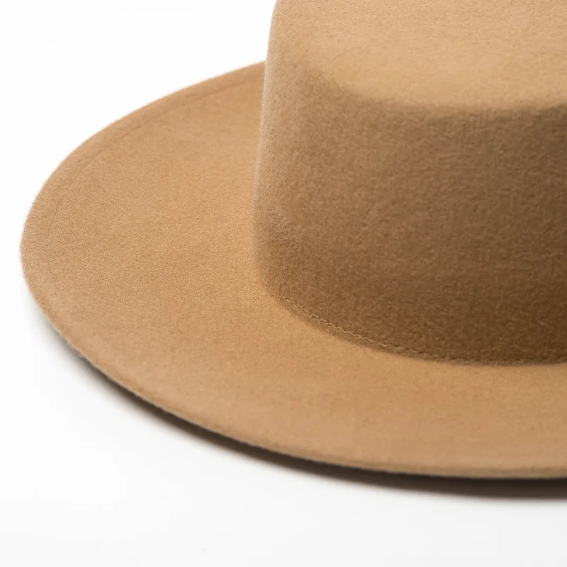 Оптовая продажа осенне-зимняя шерстяная шляпа Fedoras для женщин однотонная плоская