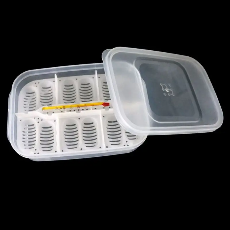 12 Holes Reptile Egg Incubation Tray With Thermometer Incubating Gecko Lizard Snake Eggs Tool | Дом и сад