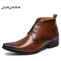 junjarm men business dress boots luxury men lace up vintage pointed toe brand brown men chelsea boots leisure botas hombre