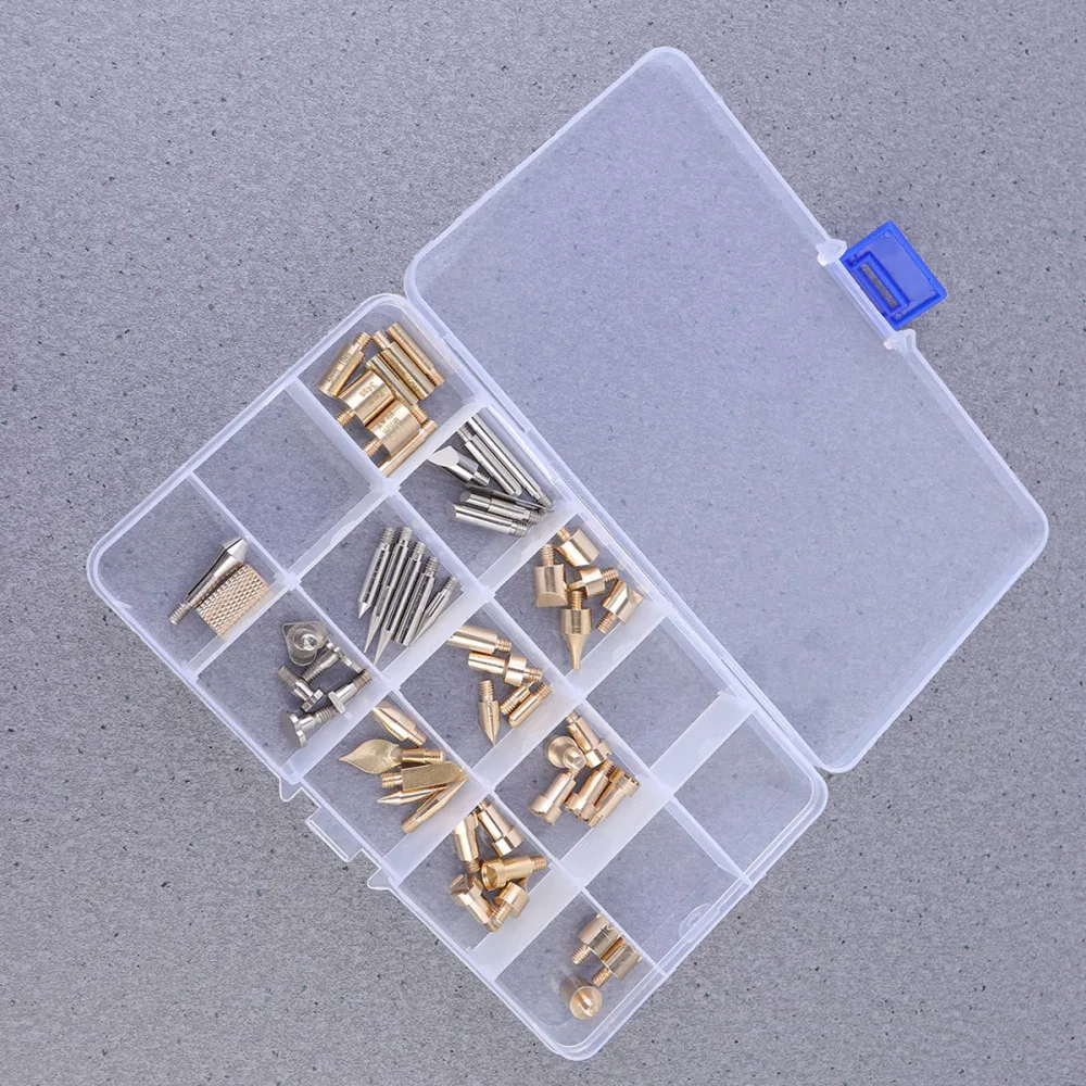 

61Pcs Copper Soldering Iron Tip for Leather Woodworking Sealing Single Line Decorate Pyrography DIY Tools Kit with 4 pc