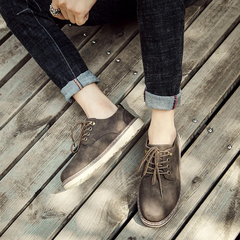 Мужские удобные ботинки из натуральной кожи на плоской подошве | Обувь