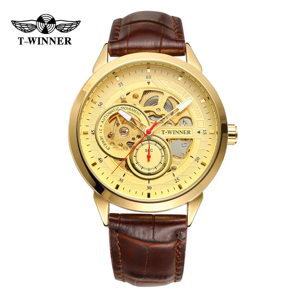 Relógios de Pulso para Homem Relógio de Pulso com Pulseira de Couro Vencedor Luxo Slef-winding Mecânico Novo Steampunk Genuíno Original Suíço