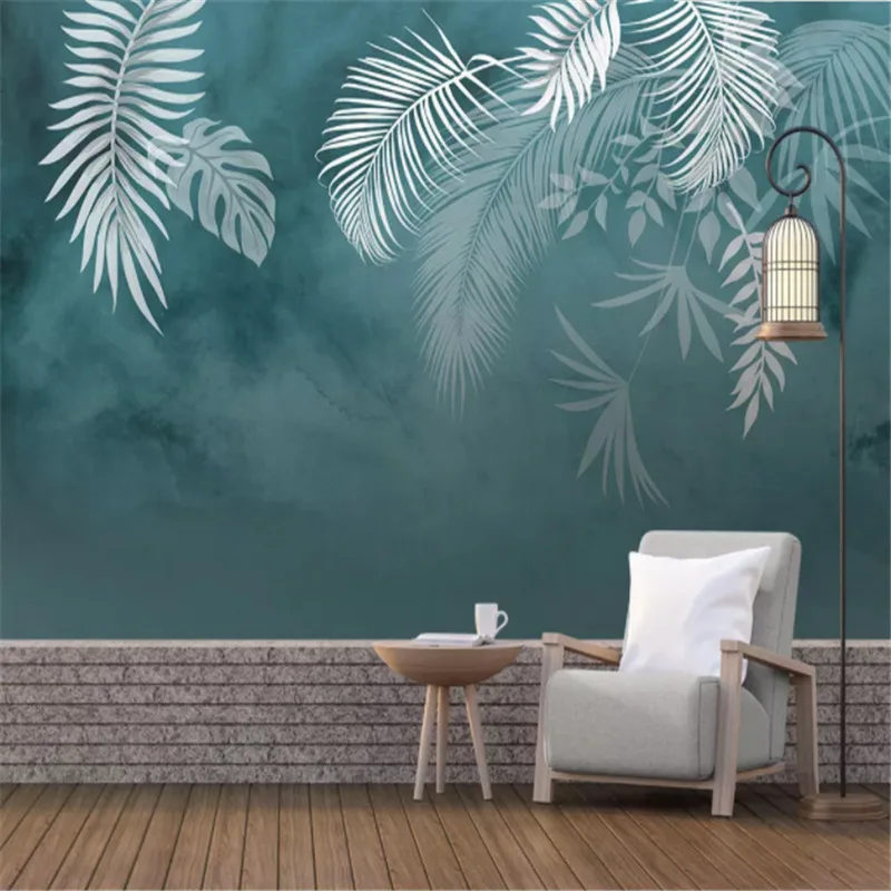 3D Wallpaper Modern Green Leaves Watercolor Hand-painted Pastoral Fresco Living Room TV Bedroom Wall Painting Papel De Parede |