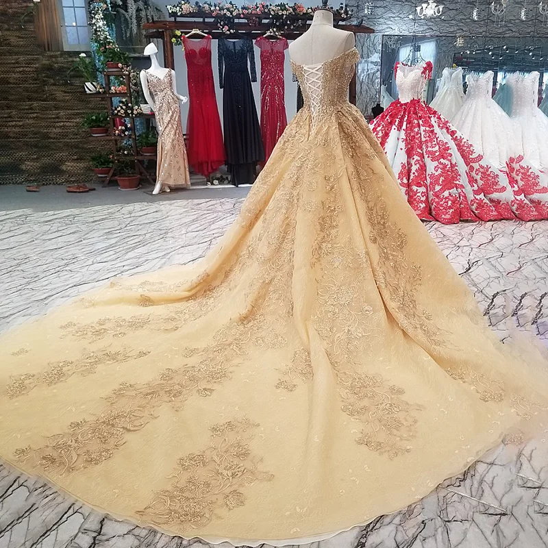 LS65740 золотистые цветы красивое платье быстрой доставки от фарфора плеча