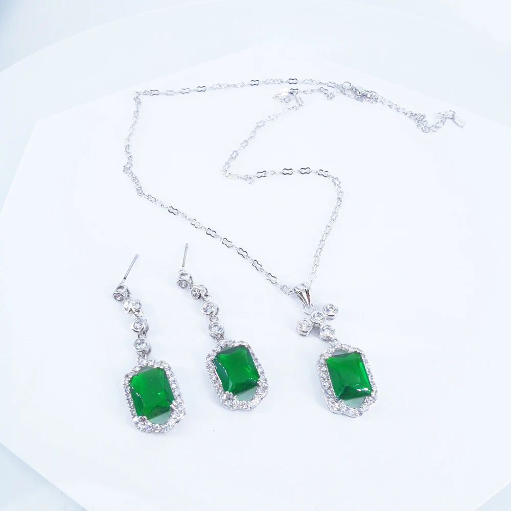 Ожерелье и серьги в ретро стиле красное зеленое фиолетовое квадратное ожерелье