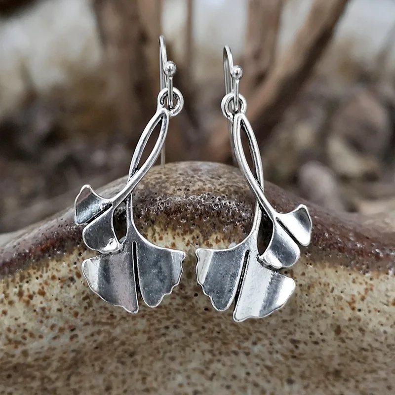 Boho Ginkgo Biloba растительный крючок листок висячие серьги Модные металлические серебряные листья Висячие серьги для женщин ювелирные изделия Z4D342