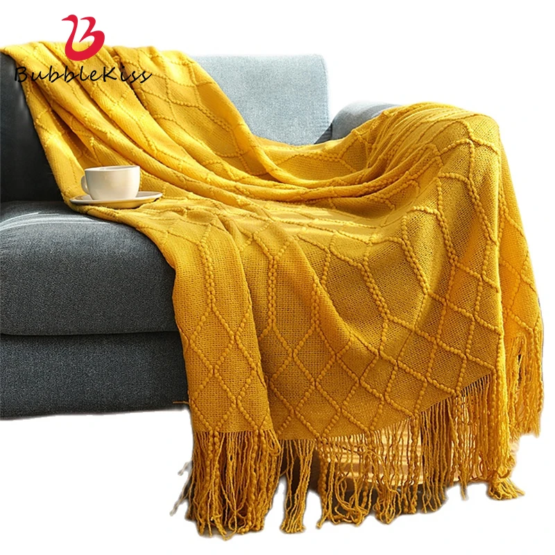 

Модное вязаное одеяло с кисточками для дивана Bubble Kiss 2021, супер мягкие пеленальные одеяла для кровати, однотонное детское одеяло для постель...