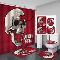 funny skull skeleton print shower curtain set halloween festival home decor bath mat toilet lid cover flannel bathroom carpet