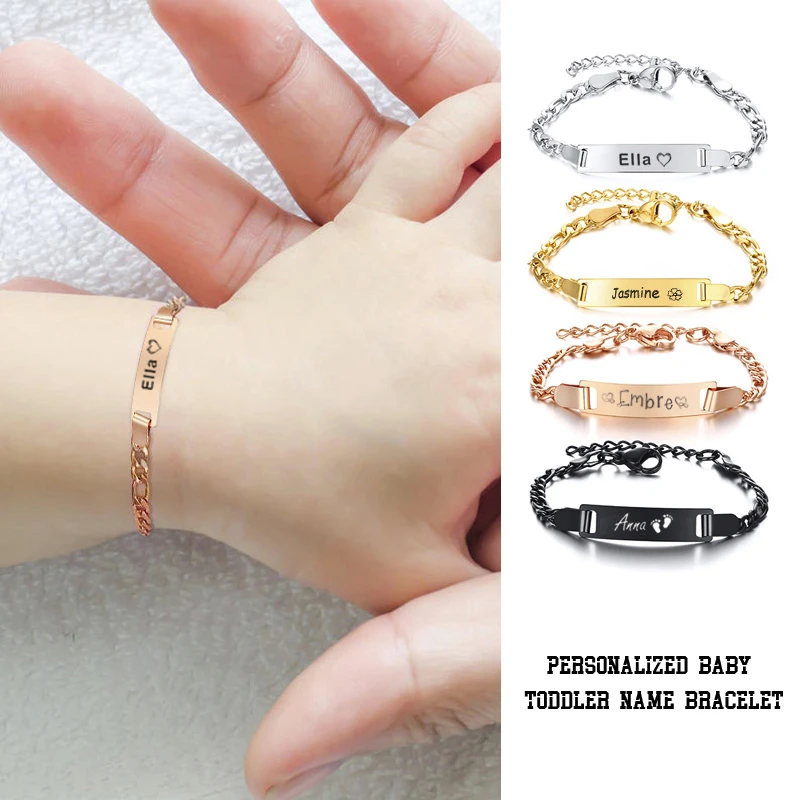 

BABY BRACELET ENGRAVED PERSONALIZED TODDLER NAME BRACELET FOR LITTLE GIRL OR BOY BABY JEWELRY GIFT