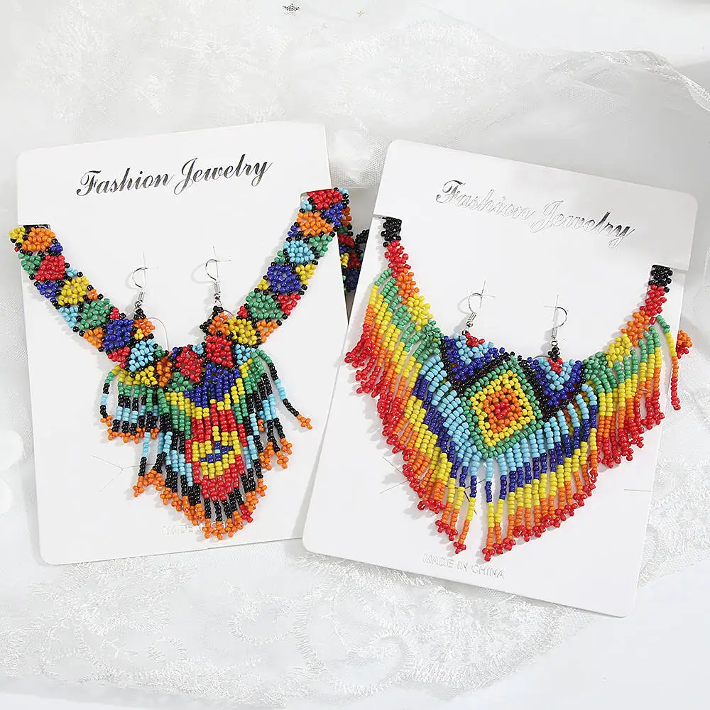 Ожерелье и серьги с бусинами в богемном этническом стиле | Украшения аксессуары