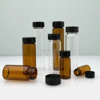 10pcslot 3ml 5ml 10ml 15ml 20ml 30ml 40ml 50ml clear brown glass seal bottle reagent sample vials with plastic lid screw cap