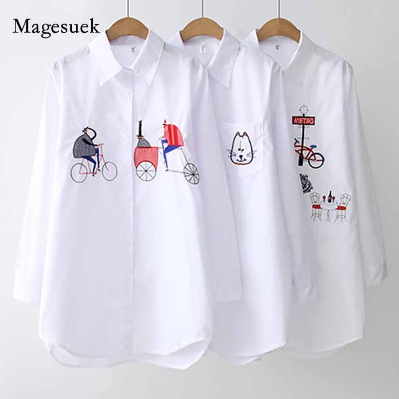 

2020 New Long Sleeve Cotton Blouse Embroidery Blouse Lady White Shirt Casual Button Up Turn Down Collar Female Blouse 5083 50