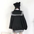 Толстовка Deeptown Kawaii Navy на молнии, черная кофта с матросским воротником, пальто в британском стиле Лолита, милые топы с длинным рукавом, мягкая кофта для девушек