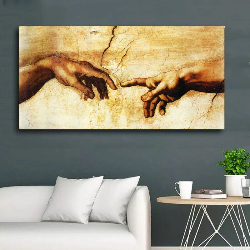 

Canvas Painting Creation of Adam! Hand of god! Classical Religion Wall Pictures For Living Room Famous Art Print Posters