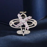 2021 new fashion luxury sparkling cubic zirconia spinner airplane brooch high quality gold plated female brooches pins jewelry