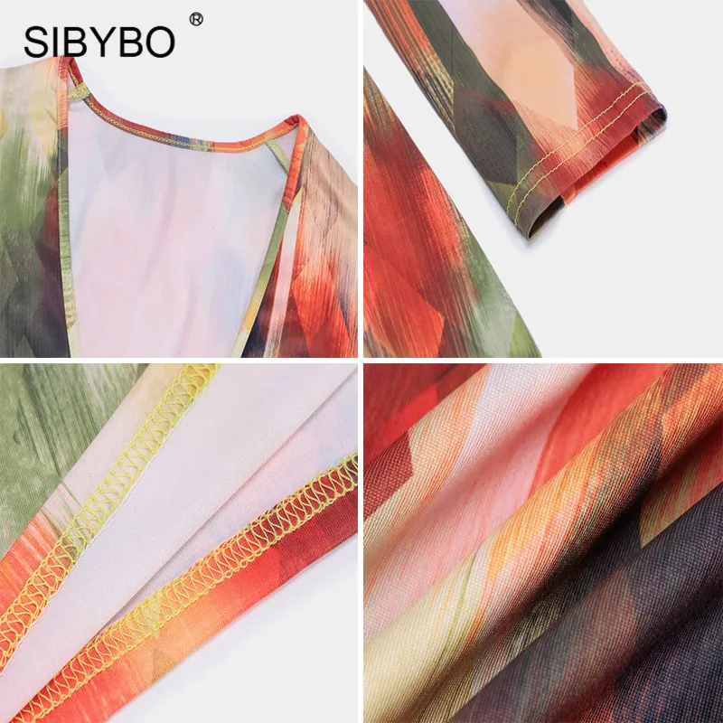 SIBYBO с принтом Tie Dye длинным рукавом сексуальное облегающее платье весна 2020 v